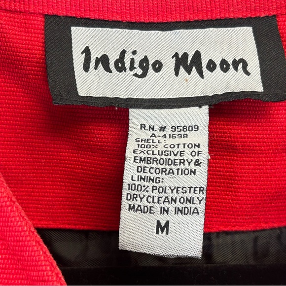 Indigo Moon M Red Floral Embroidered Jacket Floral Oriental Mandarin Buttons - Picture 7 of 15